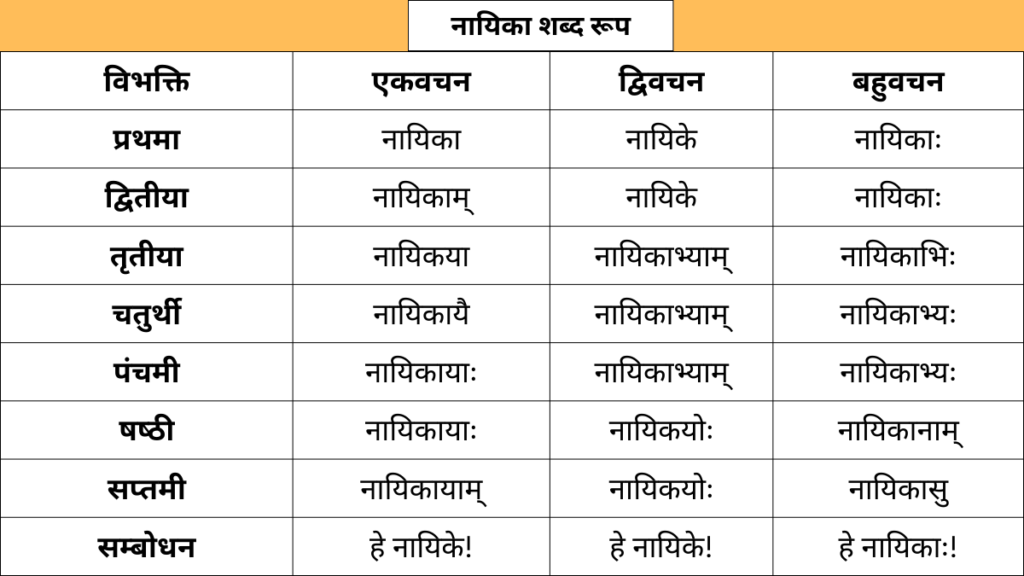 Nayika Shabd Roop in Sanskrit