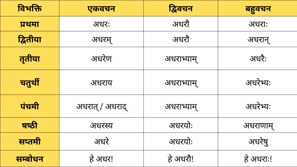 adhar shabd roop in Sanskrit