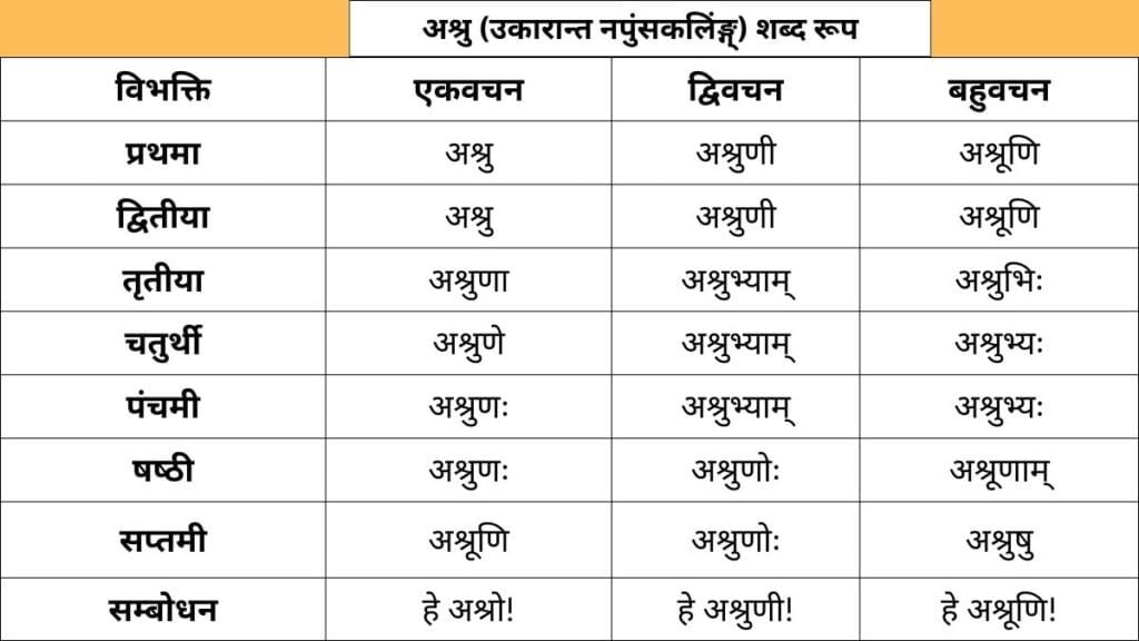 Ashru Shabd Roop in Sanskrit