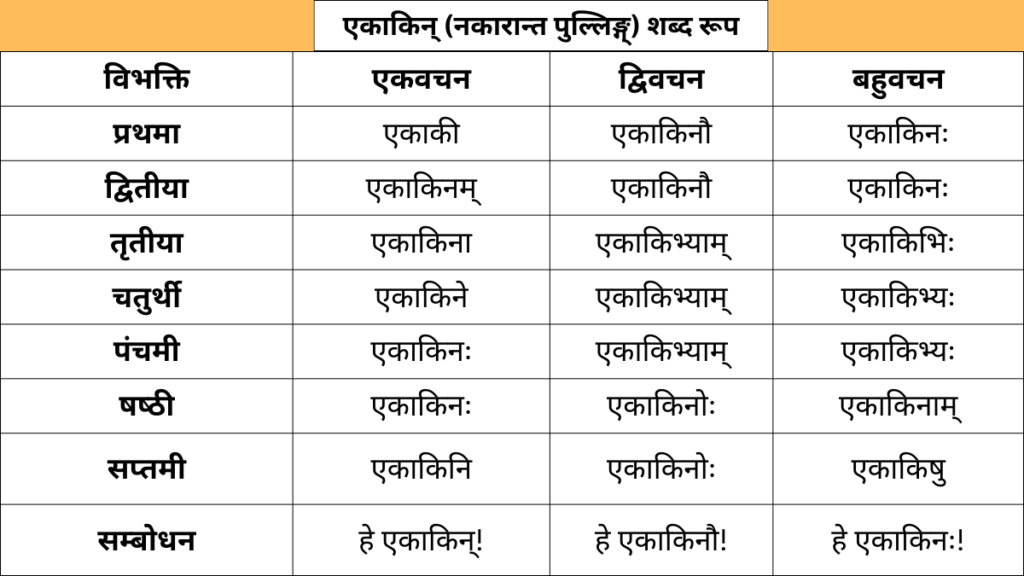 Ekakin Shabd Roop in Sanskrit