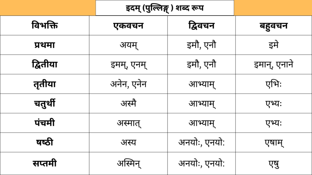 Idam Pulling Shabd Roop in Sanskrit 