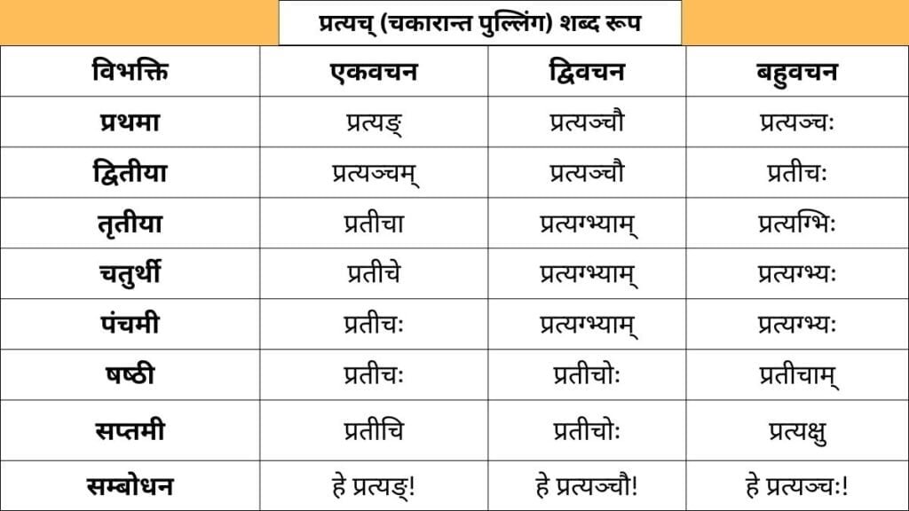 Pratyach Shabd Roop in Sanskrit