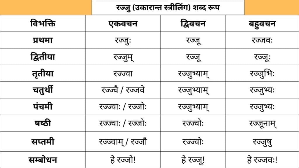 Rajju Shabd Roop in Sanskrit