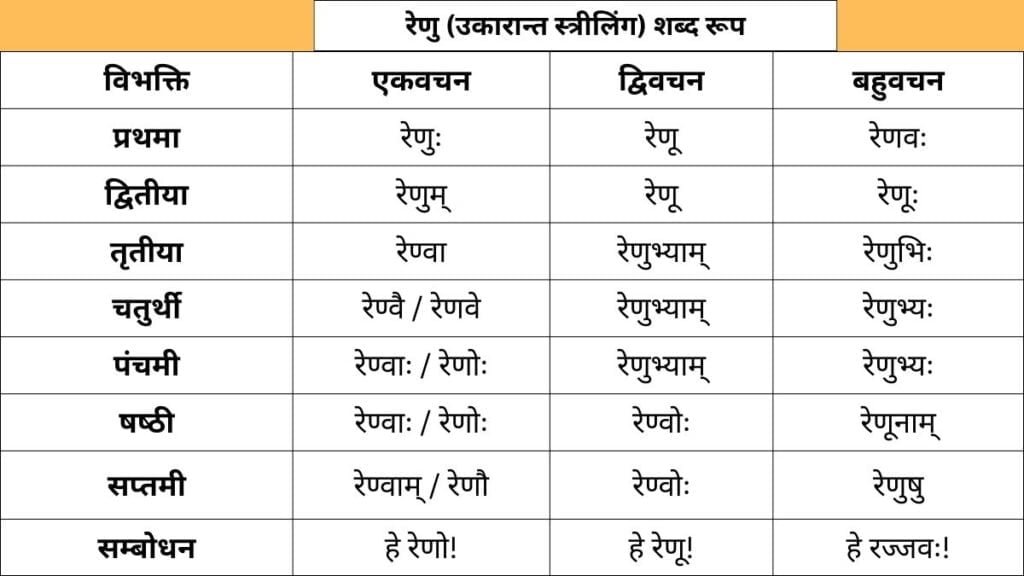 RENU Shabd Roop in Sanskrit