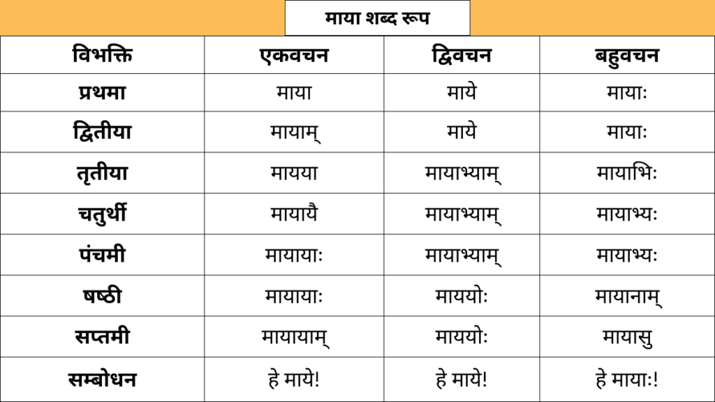 Maya Shabd Roop in Sanskrit