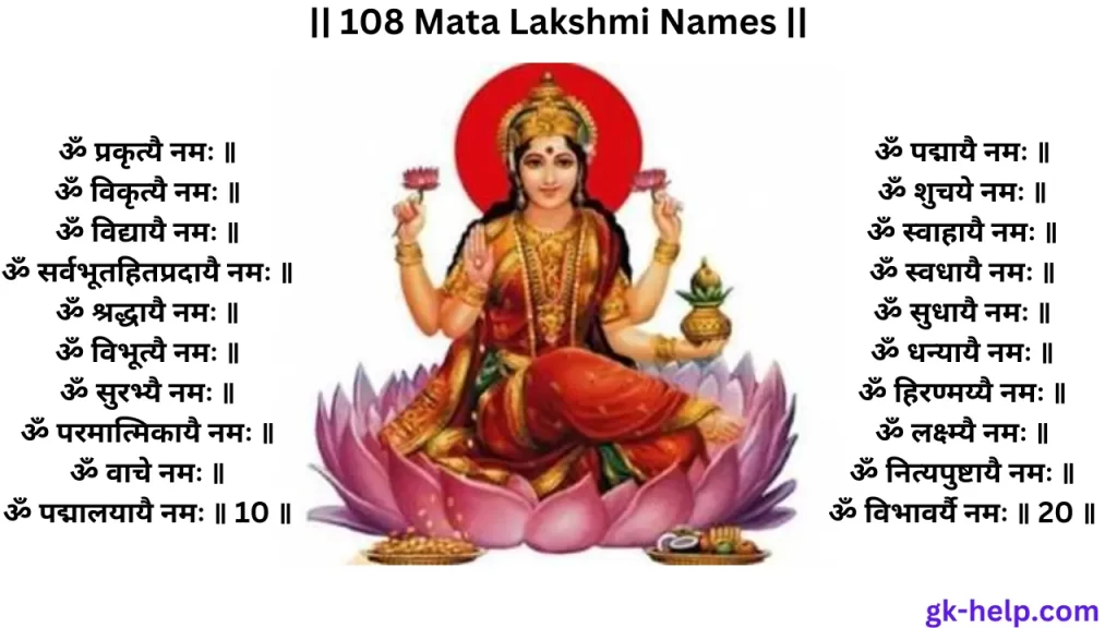 108 Mata Lakshmin Names