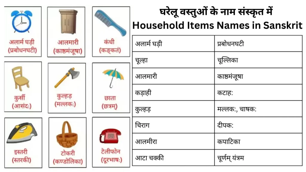 Household Items Names in Sanskrit